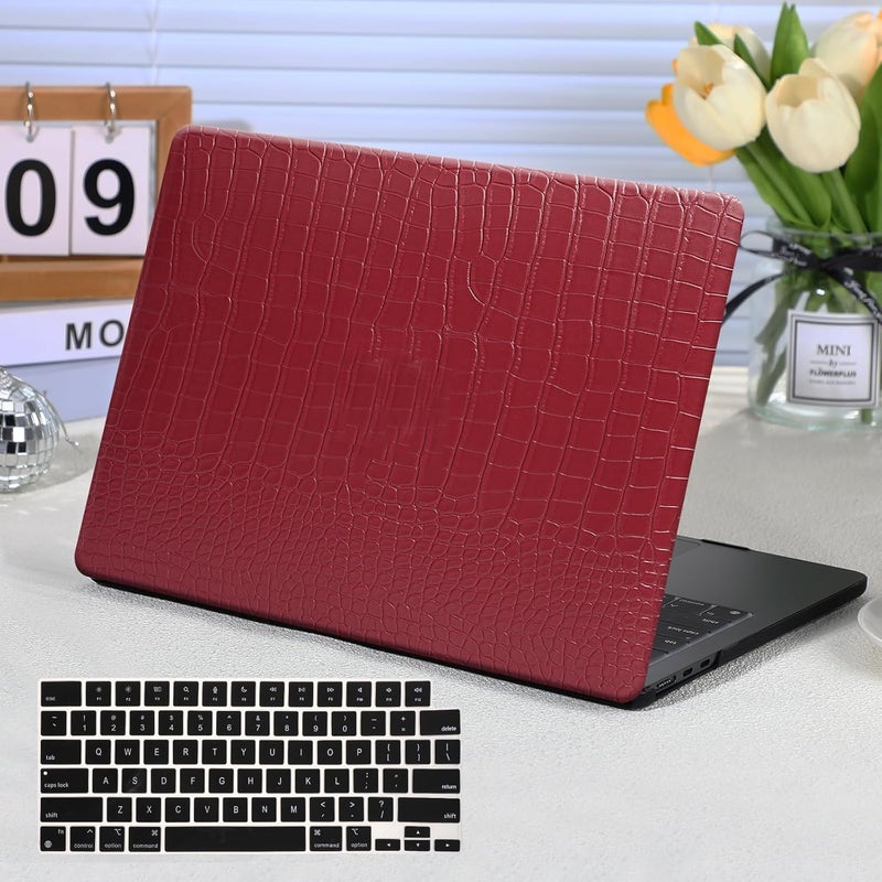 FUNUT for MacBook Air 13 Inch Case 2021 2020 2019 2018 Release M1 A2337 A2179 A1932 Touch ID, MacBook Air M1 Cover Crocodile Leather Laptop Hard Shell & Keyboard Cover for Mac Air 13 Inch, Red - Image 1
